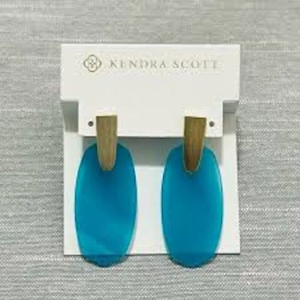 Kendra Scott Aragon Earrings in Aqua/Teal Agate, Drop/Dangle Style - Picture 3 of 4